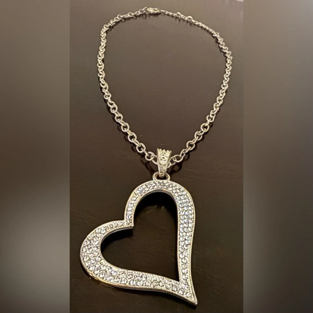 Crystal Open Heart Pendant Necklace | Gold Tone | Adjustable Romantic Jewelry